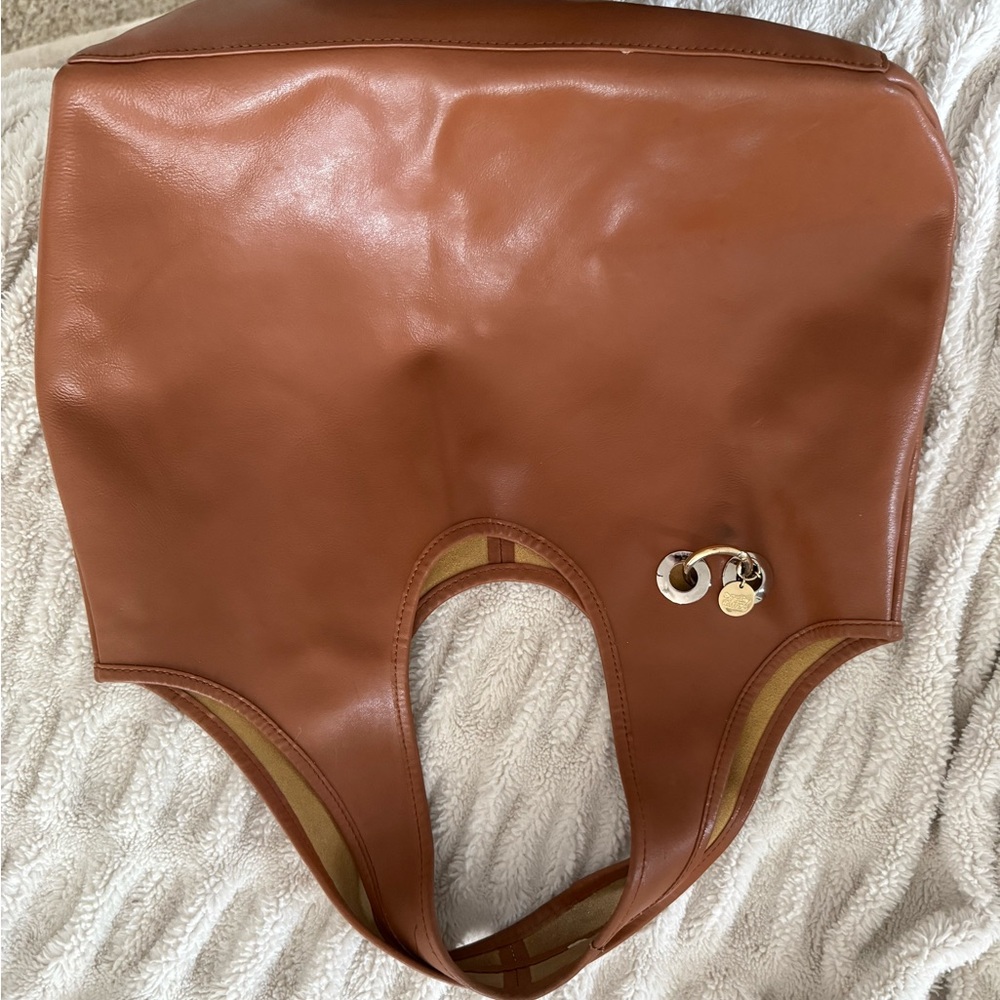 Brown Leather Tote Bag with Gold Accents